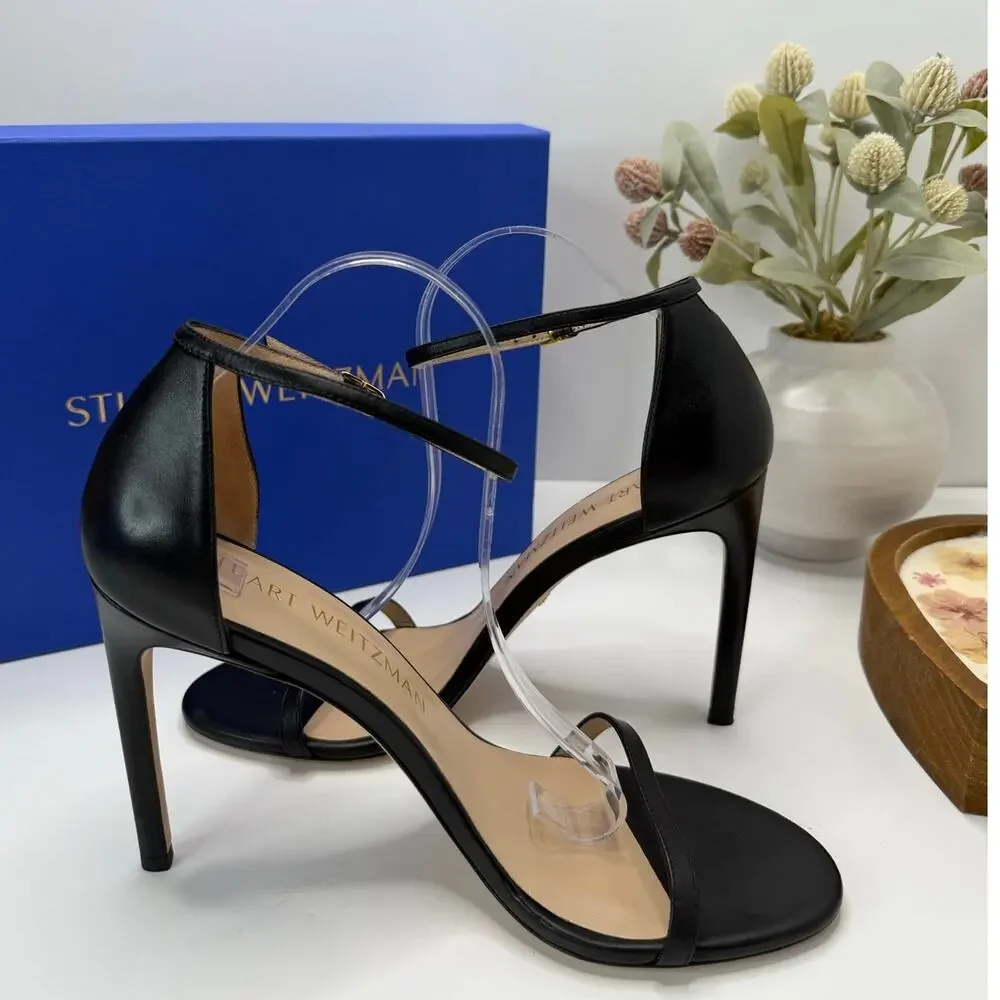 Stuart Weitzman Nudistsong Leather Ankle Strap Sandal Black Women's 11.5B